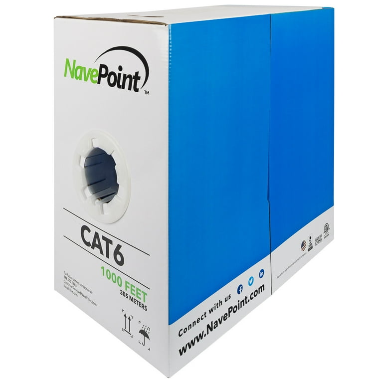 NavePoint Cat6 Plenum Ethernet Cable – 1000ft Blue Bulk Cable, 23AWG Solid Copper, 550MHz, For Networking