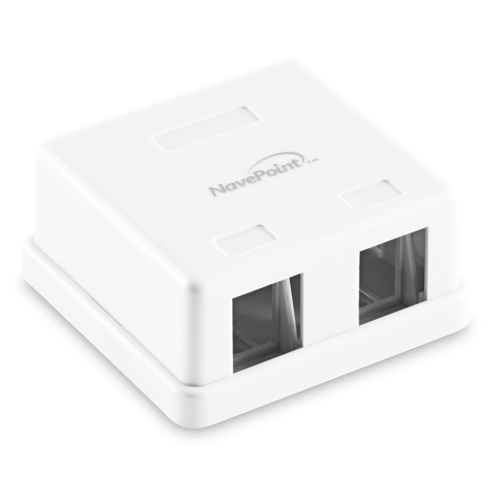 NavePoint Keystone Jack SurfaceMount Box 2Port White, 10Pack