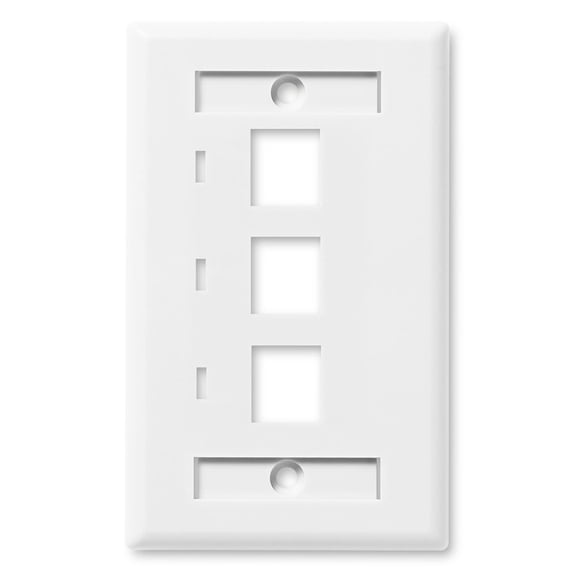 NavePoint Keystone Jack Wall Plate 3-Port, Low Profile, Single Gang, White, 10-Pack