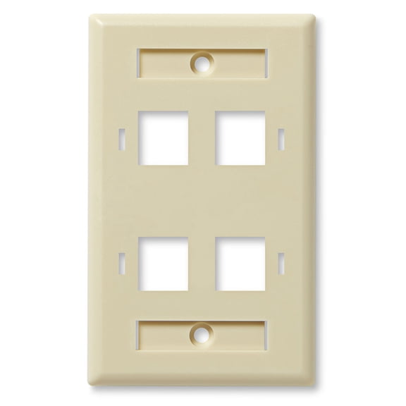 NavePoint Keystone Jack Wall Plate 4-Port, Low Profile, Single Gang, Ivory, 10-Pack