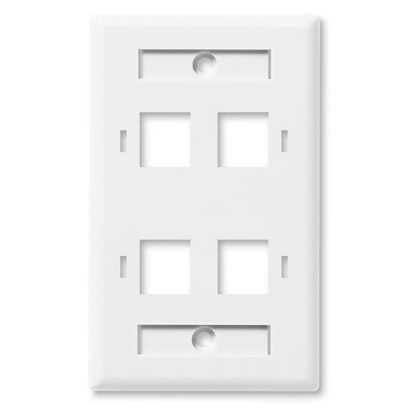NavePoint Keystone Jack Wall Plate 4-Port, Low Profile, Single Gang, White, 10-Pack