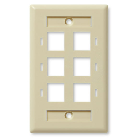 NavePoint Keystone Jack Wall Plate 6-Port, Low Profile, Single Gang, Ivory, 10-Pack