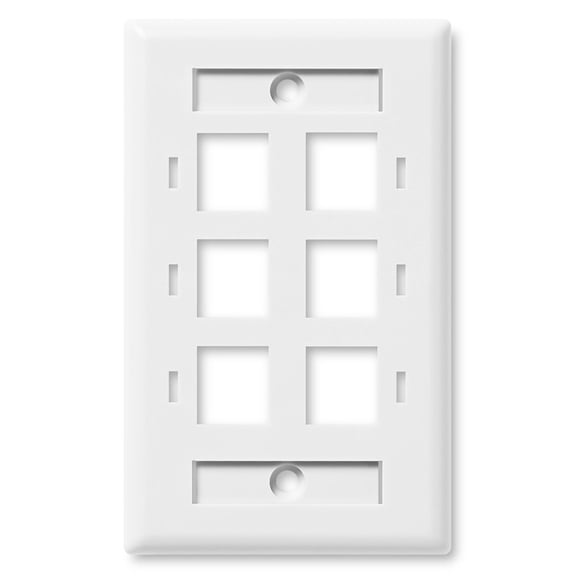NavePoint Keystone Jack Wall Plate 6-Port, Low Profile, Single Gang, White, 10-Pack