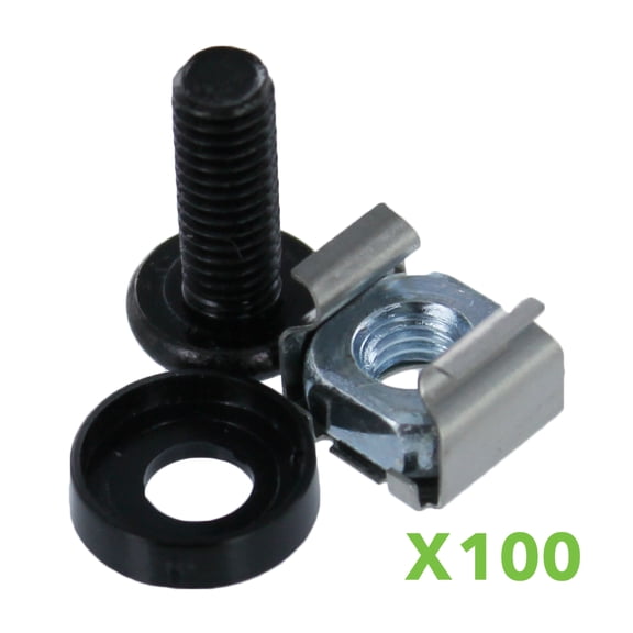 NavePoint M6 Cage Nuts and Screws for Server Shelves Cabinets - 100 Pk Rack Mount