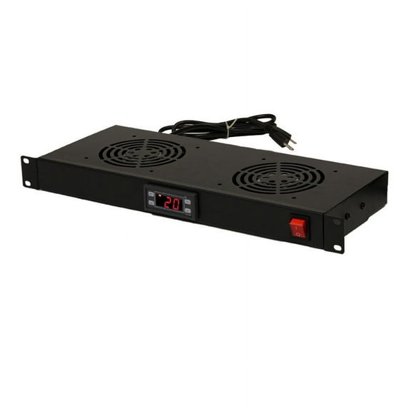 NavePoint Rack Cabinet Mounted 2 Fan Digital Temperature Control Cooling System 1U