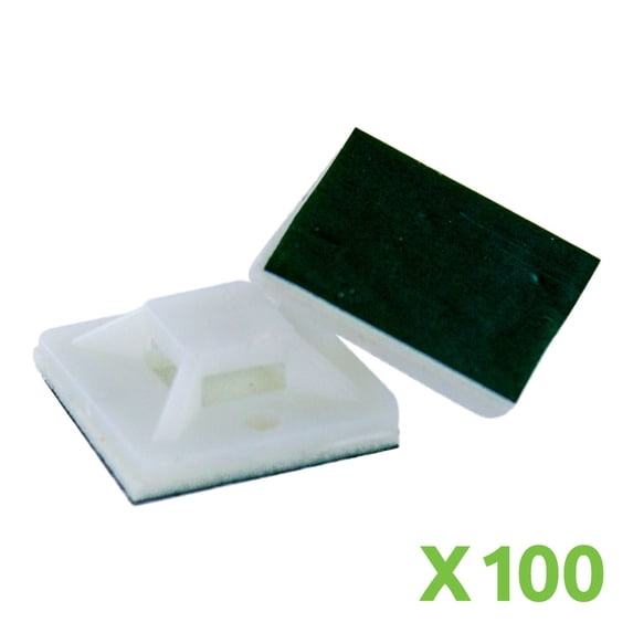NavePoint Self Adhesive 20mm x 20mm Zip Tie Mount Base Clip Holder Mounting Pad White x100