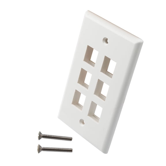 NavePoint Snap-In Keystone Jack Flush Mount Wall Plate, ABS, 6-Port, White, 10-Pack