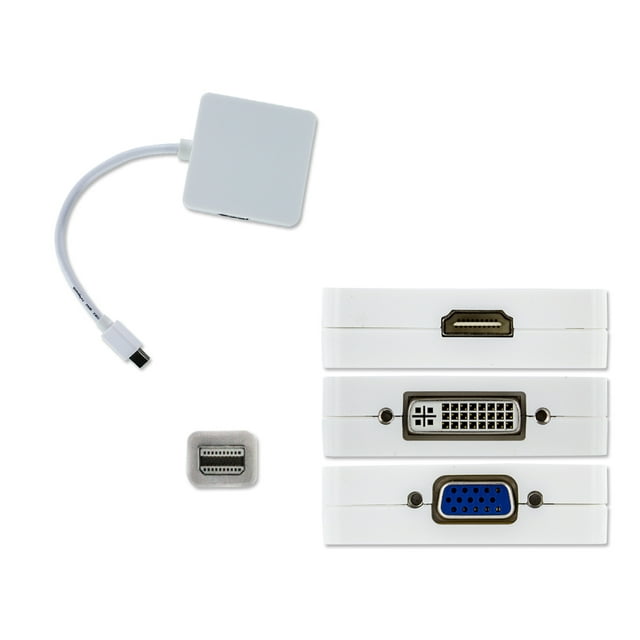 NavePoint Thunderbolt Mini DisplayPort to DVI VGA HDMI Adapter White