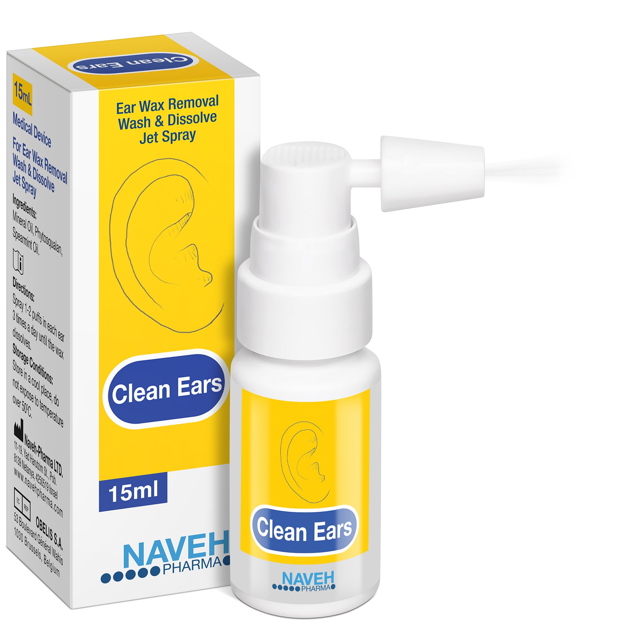 Naveh Pharma CleanEars Ear Wax Removal Kit Spray, Ear Cleaner for Adults and Kids, Infused with Essential Spearmint Oil and Olive Oil, Preservative-Free, 0.5 Fl OZ.