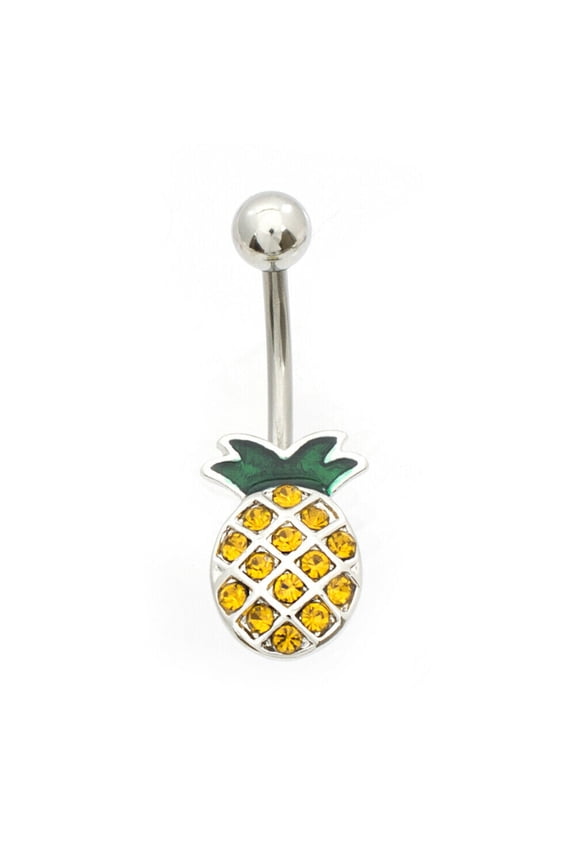 Navel Ring with Cute Pineapple Design and Multiple Small Cz 14g