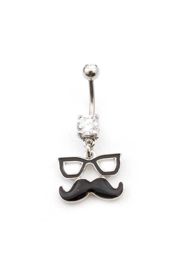 Navel Ring with Glasses and Mustache Design feature with Cubic Zirconia Stone