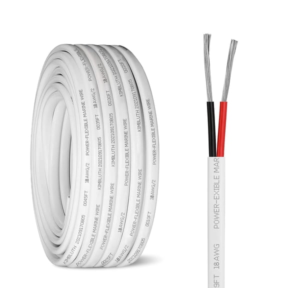 Navellon 18 Gauge Duplex Marine Wire Tinned Copper Boat Cable, 30ft 18 AWG Standard USA OFC Oxygen Free Copper Wire for Automotive Boat Speakers Solar Outdoors