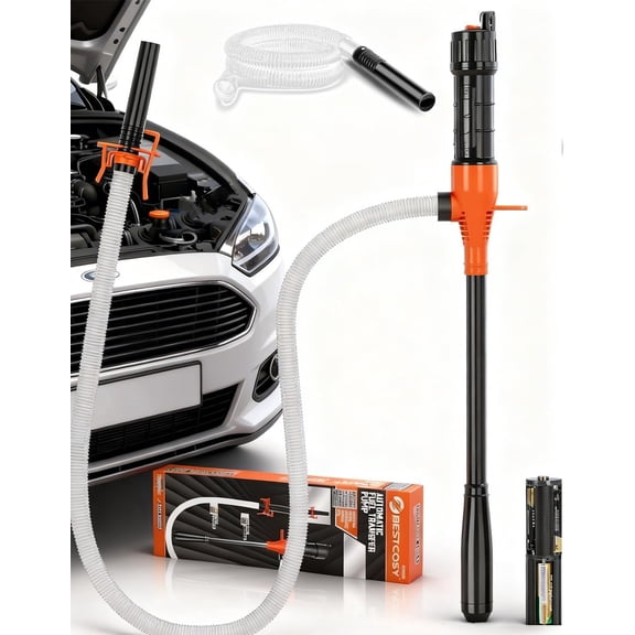 Navellon 2.4 GPM Portable Fuel Transfer Pump, Battery Powered Hand Siphon Pump for Gasoline/Water, Universal Fit for Vehicles, Amber