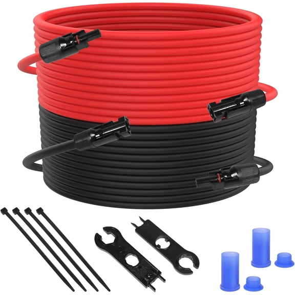 Navellon 30FT 10 AWG Solar Panel Extension Cable 10AWG Solar Extension Cables PV Cable 10 Gauge PV Wire 30 FT 30 Feet Male to Female Solar Panel Wires with Solar Spanner Wrenches and Dust Caps