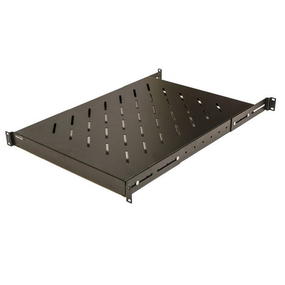 Navepoint 1U 19-Inch Fixed 4-Post Rack Mount Server Shelf with Adjustable Depth from 18 - 34 Inch Black