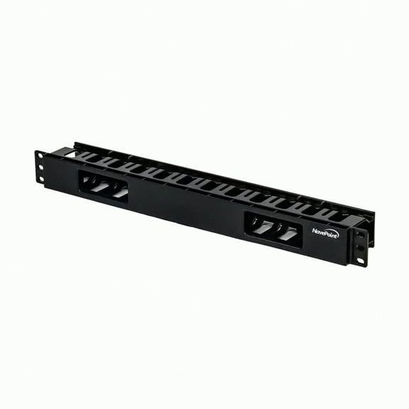 Navepoint 1U Horizontal 19-Inch Rack Mount Cable Management Raceway Duct Panel With Cover Black