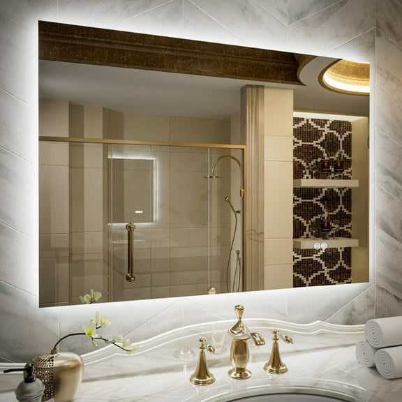 Navi LED Bathroom Mirror 40" x 30" with Backlit,Mirror with Lights Wall Mounted Anti Fog,Led Mirror for Bathroom,HD Tempered Glass,Shatter-Proof