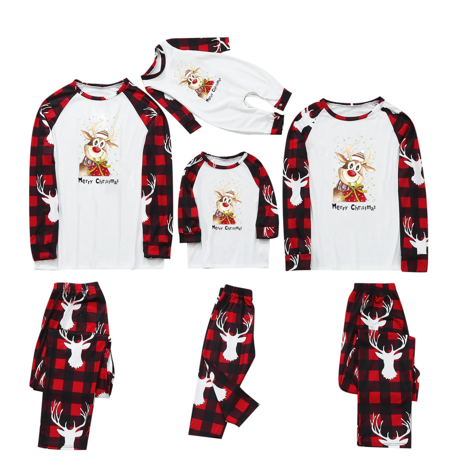  Conjunto de pijamas de Navidad familiares a juego, con parte  superior de manga larga y reno de alce y parte inferior a cuadros, para  niños, 14 años : Todo lo demás