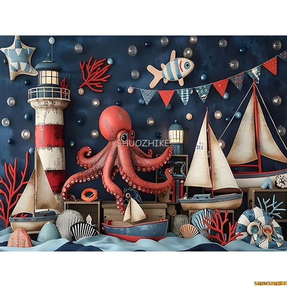 Navigation Sailboat Star Theme Photography Backdrops Birthday Party r Global Fishing Net Photo Studio Background TE-10