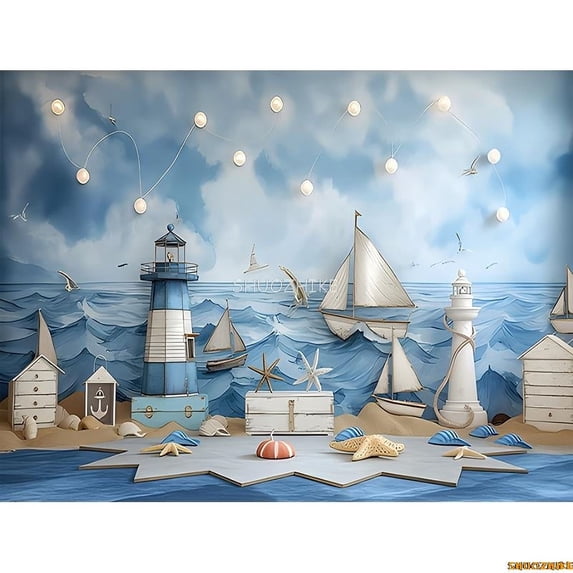 Navigation Sailboat Star Theme Photography Backdrops Birthday Party r Global Fishing Net Photo Studio Background TE-10