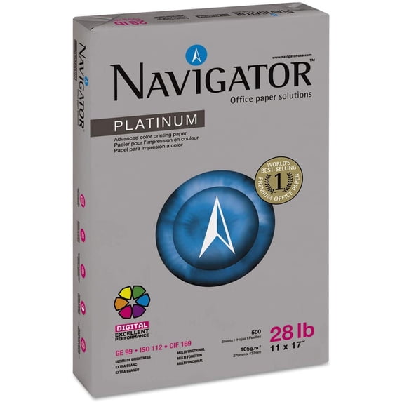 Navigator NPL1728 Platinum Paper 99 Brightness 28lb 11 x 17 White 2500/Carton