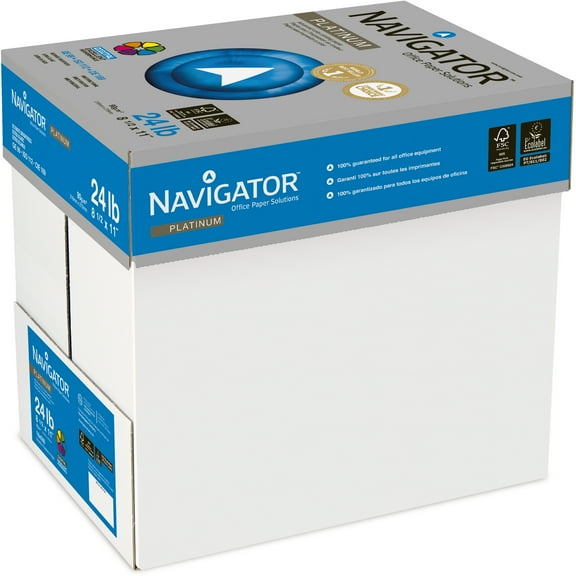 Navigator Platinum Paper 99 Brightness 24lb 8-1/2 x 11 White 5000/Carton NPL1124