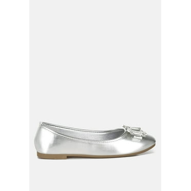 Navik Rhinestone Buckle Metallic Ballerinas