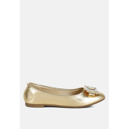 Navik Rhinestone Buckle Metallic Ballerinas
