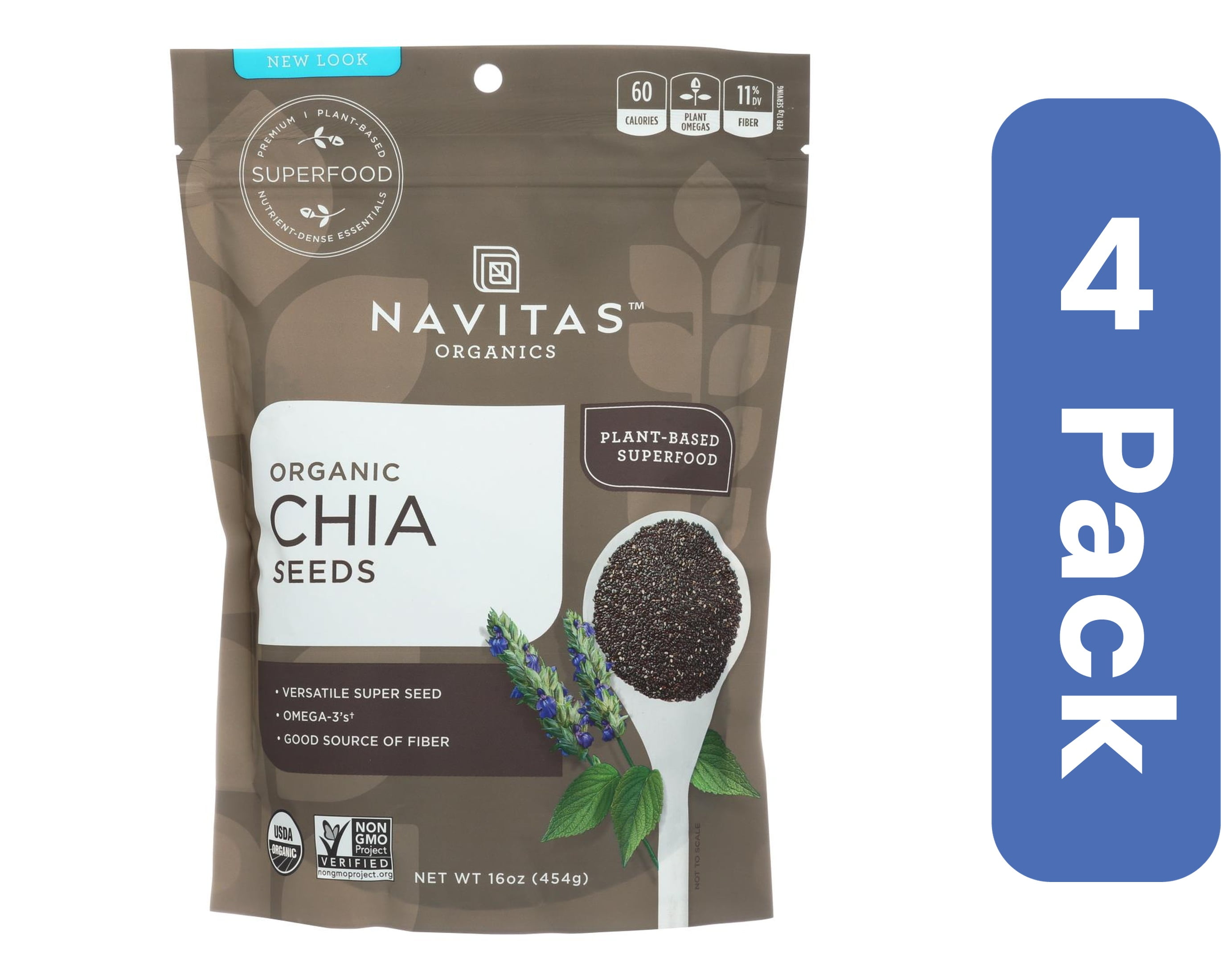 Navitas Organic Chia Seeds 16 oz (Pack of 4)