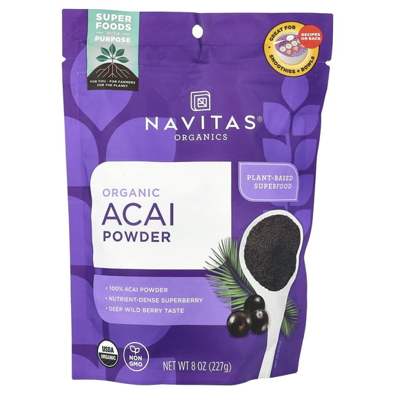 Navitas Organics Acai Powder, 8 oz. Bag - Organic, Non-GMO, Freeze-Dried, Gluten-Free