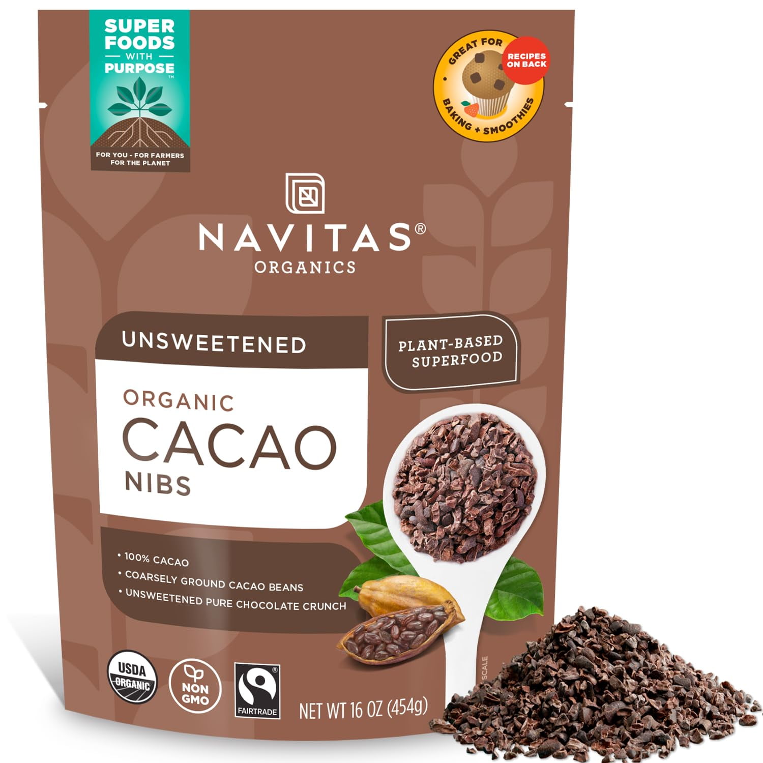 Navitas Organics Organic Cacao Nibs -- 16 oz Pack of 3
