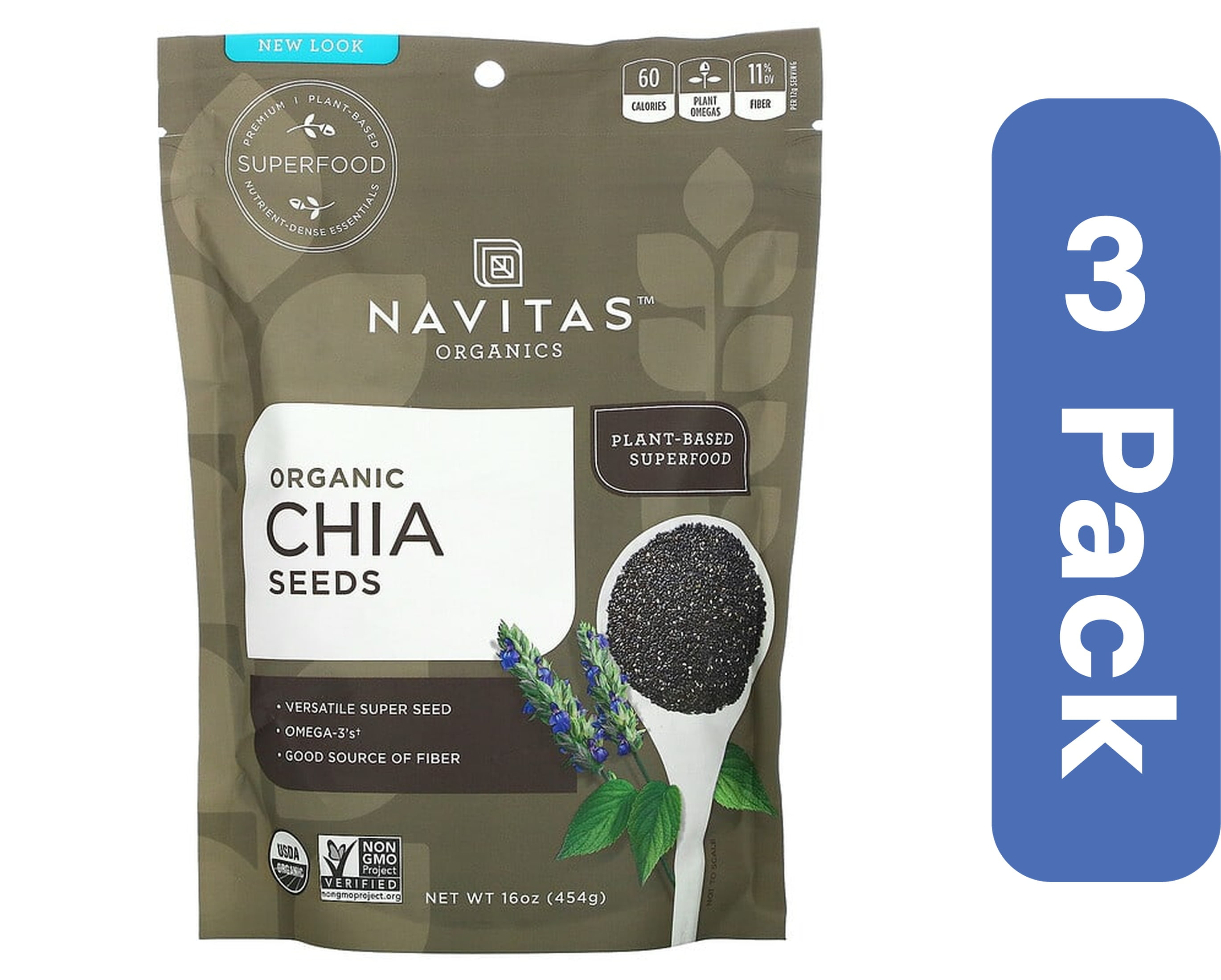 Navitas Organics, Organic Chia Seeds, 16 oz Pack of 3
