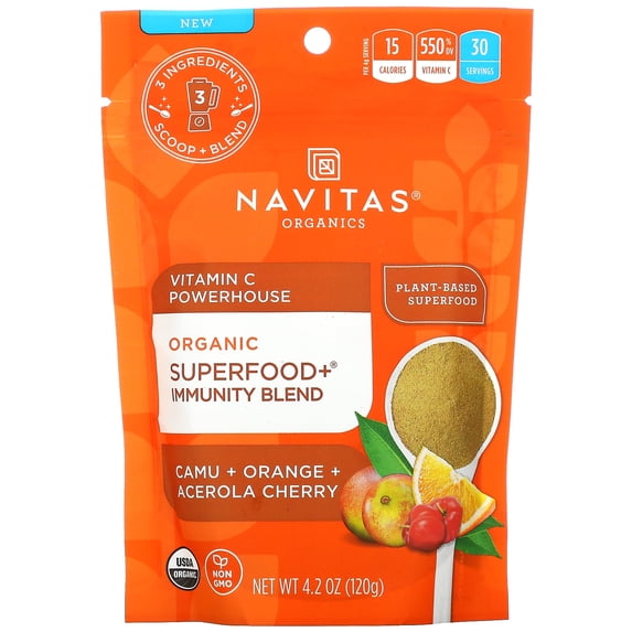 Navitas Organics Organic Superfood+® Immunity Blend, Vitamin C Powerhouse, Camu + Orange + Acerola Cherry, 4.2 oz (120 g)