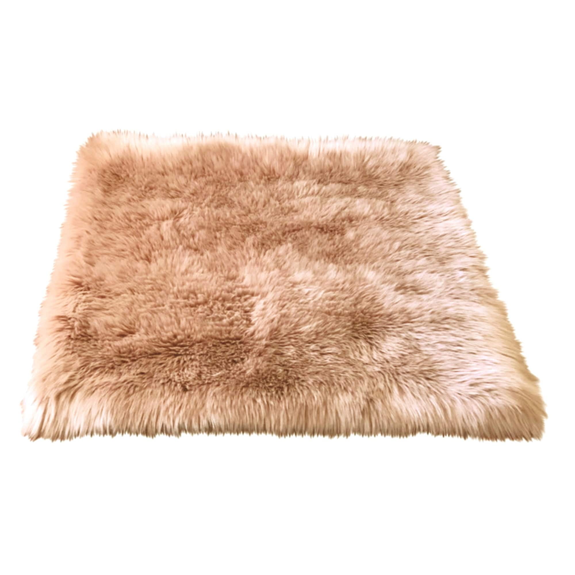 Navitz Ovella Home Premium Faux Sheepskin Shag Square Area Rug Camel 8 ...