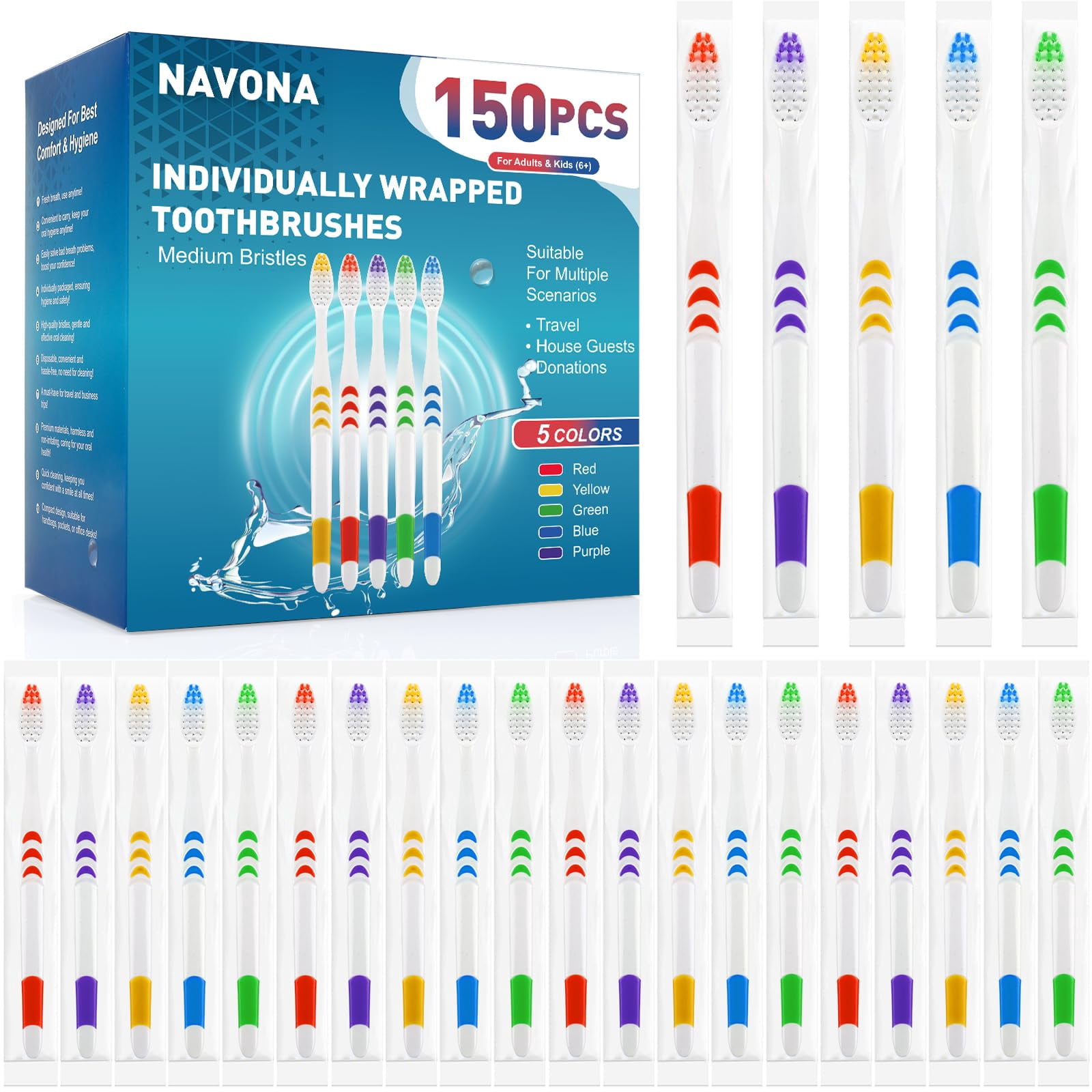 Navona 150 PCS Individually KEF16 Wrapped Bulk Toothbrush Pack ...