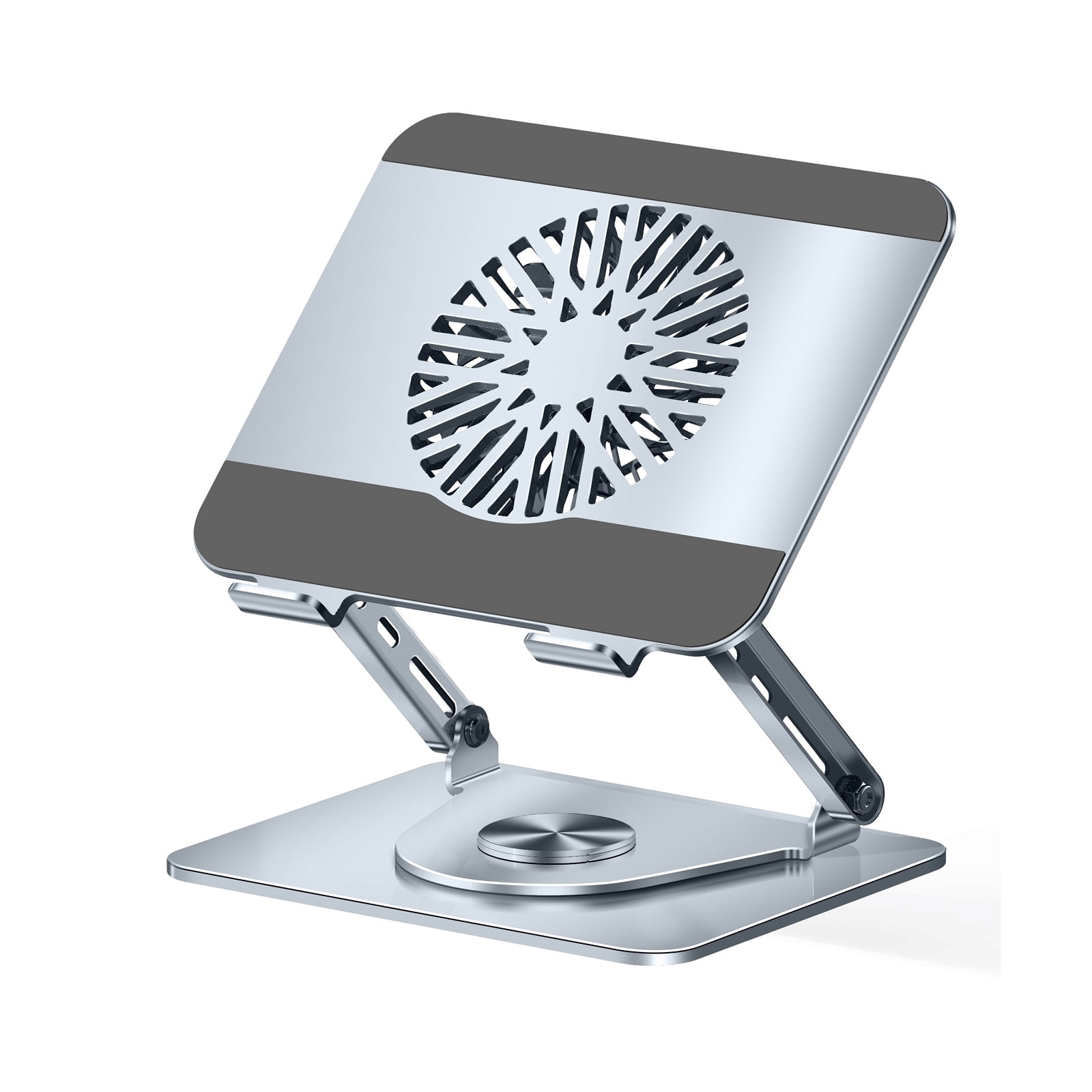 Navor Adjustable Laptop Stand with Cooling Fan, 360 Rotating Base, Foldable Aluminum Riser, Ergonomic Height & Angle, Portable Desk Holder for 1017 Inch Laptops