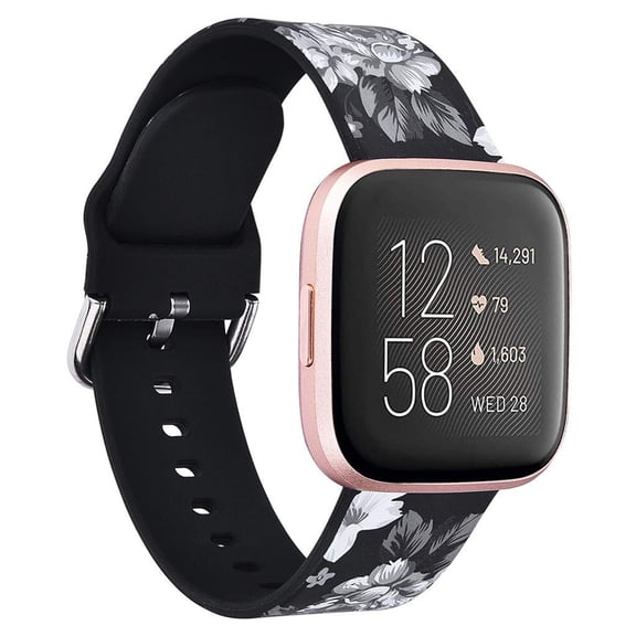 Navor Flower Watch Strap Compatible with Fitbit Versa/Versa 2/Versa Lite/Versa SE, Floral Silicone Band for Women, Soft Waterproof Replacement Wristband Adjustable 160220mm-Small Size