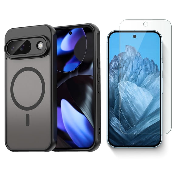 Navor Magnetic Case for Google Pixel 9 with Screen Protector, Compatible with MagSafe, Translucent Matte Shockproof TPU + PC Hybrid Phone Case