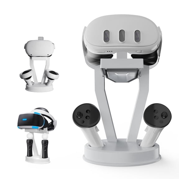 Navor Universal VR Headset Stand Compatible with Meta Quest 3, Quest 2, PS VR & PS VR2 Headsets, Display Stand with Controller Holder