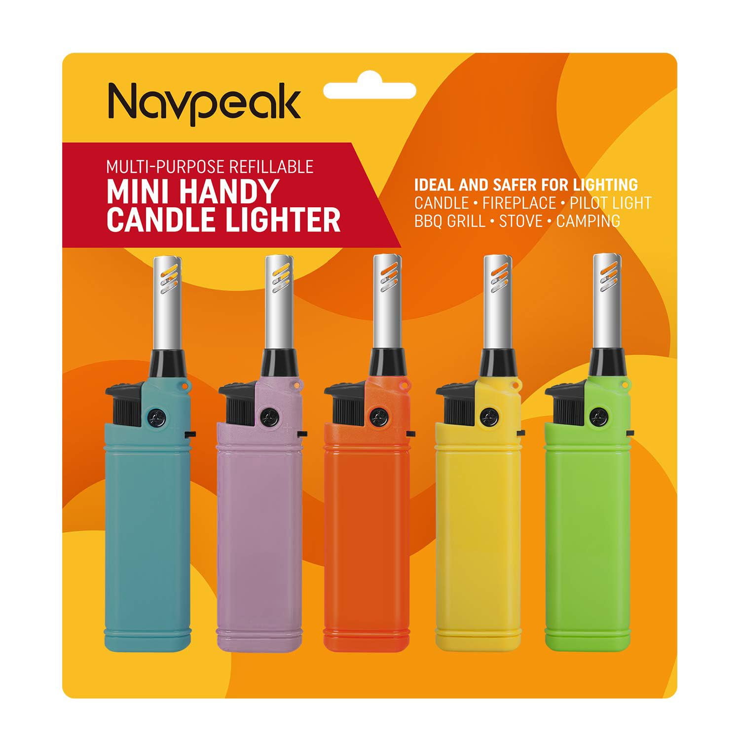 Navpeak Mini Candle Lighter Multipurpose Lighter Utility Lighter with Extended Wand Handy Refillable for Kitchen Fireplace Pilot Light DIY BBQ Grill Stove 5 Pack (Butane Included)