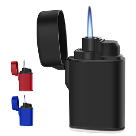 Navpeak Mini Torch Cigar Lighter Clamshell Windproof Refillable Butane Included 3 PACK (Black+Red+Blue) (Butane Included)