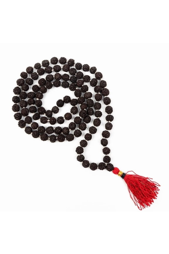 Navratan Black Rudraksha Mala 30" Handcrafted Natural 7mm Beads Necklace for Meditation| Sacred Hindu Jewelry | Unique Spiritual Gift