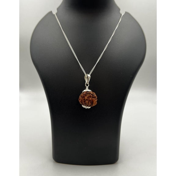 Navratan Gems 8 Mukhi Rudraksha Pendant | Nepali Rudraksha | German Silver Chain | Certified Spiritual Jewelry