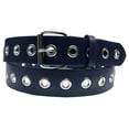 thumbnail image 1 of Navy 1 Hole Row Silver Grommets Bonded Leather Belt Removable Buckle, 1 of 2