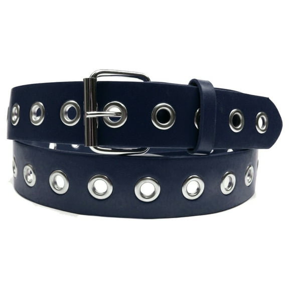 Navy 1 Hole Row Silver Grommets Bonded Leather Belt Removable Buckle
