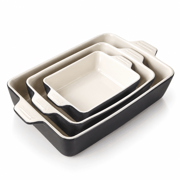 Navy 3-Piece Ceramic Baking Dish Set For Oven Casserole, Roasting, And Food Storage