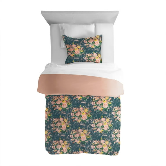 Navy 3 Piece Floral Reversible Comforter Set , Twin/Twin XL, by Made Supply Co.