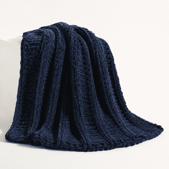 Navy 50"x60" Chunky Knit Chenille Throw Blanket for Couch and Bedroom