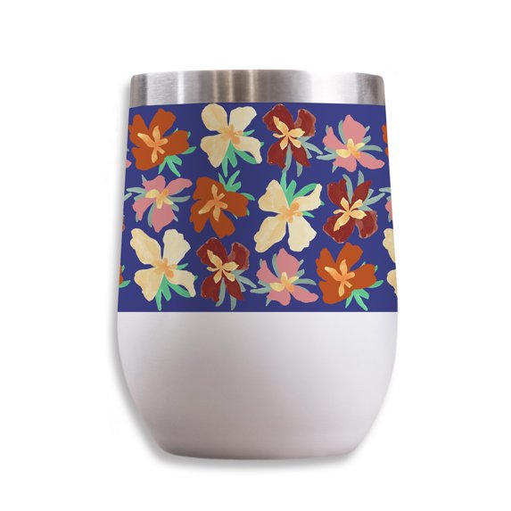 Navy Abstract Floral Pattern 11 oz. White Wine Tumbler