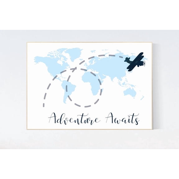 Navy Airplane Adventure World Map Poster